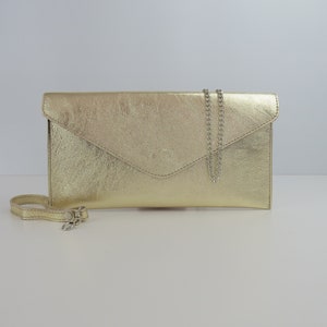 EchtLeder Abend umschlag Metallic Gold Clutch Crossbody Schulter Handtasche Brautjungfern Geschenk vielseitig elegant Handgelenk und Kettengurt Bild 2