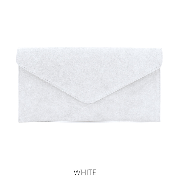 Enveloppe de soirée en cuir daim véritable Pochette blanche Bandoulière Bandoulière Cadeau demoiselle d’honneur Polyvalent Élégant Bracelet et Sangle de chaîne