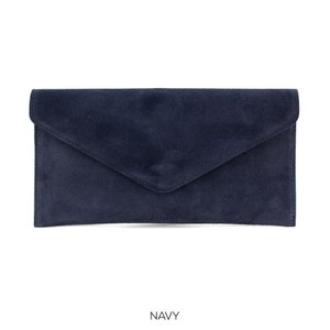 Genuine Suede Leather Evening Envelope Navy Suede Clutch Bag Crossbody Shoulder Bag Bridesmaid Gift Versatile Elegant Wristlet & Chain Strap
