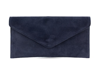 Vera pelle scamosciata busta da sera Navy Suede Clutch Bag Crossbody Shoulder Bag Bridesmaid Gift Versatile Elegant Wristlet & Chain Strap