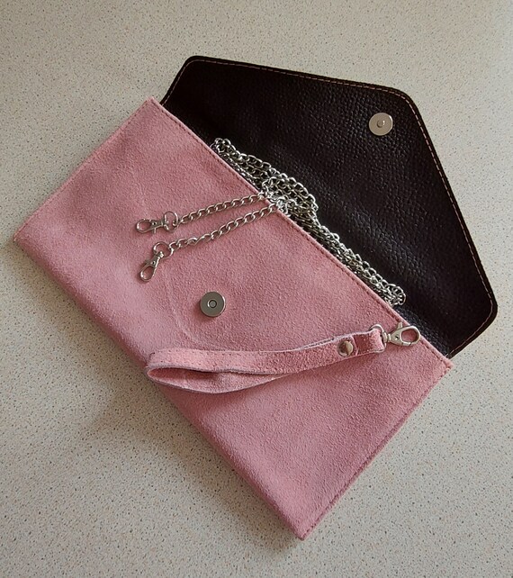 Dusty pink suede clutch bag hotsell