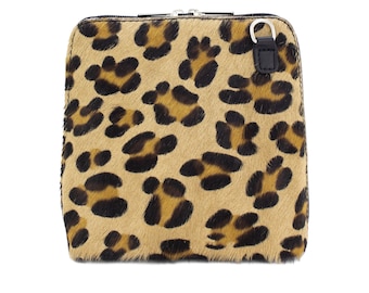 Genuine Suede Leather Animal Print Crossbody Bag VERA PELLE Real Italian Suede Leather Small Crossbody  Leopard Bag Suede Bag Cute Crossbody