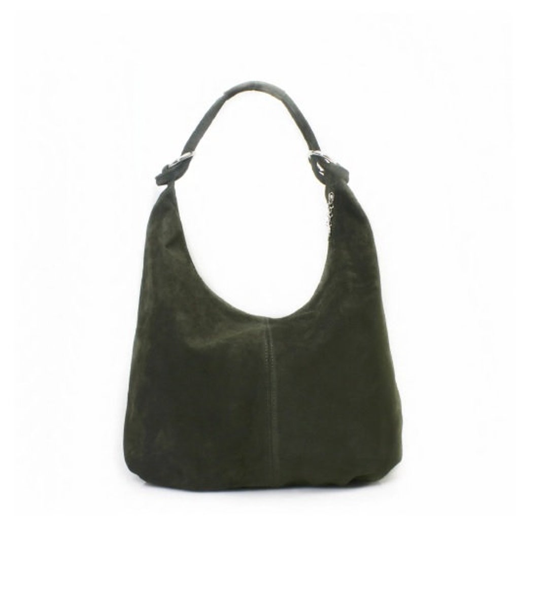 Genuine Suede Leather Dark Green Hobo Shopper Bag Everyday Practical
