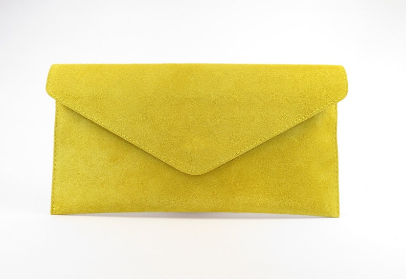 Genuine Suede Leather Evening Envelope Yellow Clutch Crossbody Etsy