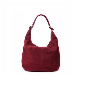 Genuine Suede Leather Burgundy Hobo Shopper Bag Everyday Practical Leather Bag Gift For Her Suede Shoulder Bag Suede Handbag Large Bag