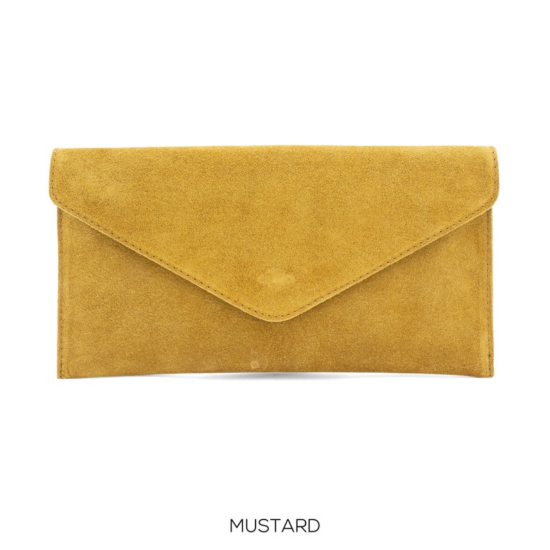 Genuine Suede Leather Evening Envelope Clutch Crossbody Shoulder Handbags Bridesmaid Gift Versatile Elegant Wristlet and Chain Strap image 6