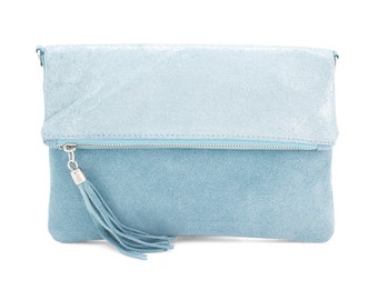 Pochette en cuir suédé véritable effet scintillant sac à bandoulière printemps/été fêtes de mariage demoiselles d'honneur cadeau sac de soirée Made in Italy