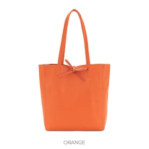 Genuine Leather Shopper Bag Medium Leather Tote Bag Pebbled Soft Italian Leather Medium Leather Bag Practical Everyday Orange Leather Bag