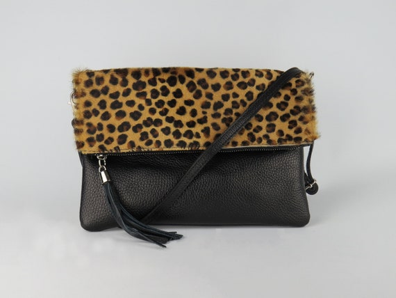 Genuine Leather Cheetah Print Foldover Clutch Bag Crossbody Shoulder Handbag Cheetah Print Purse Versatile Elegant Animal Print Clutch Bag Etsy