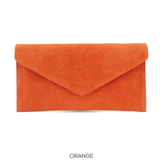 gewelddadig reguleren Franje Echt suède lederen avond envelop oranje clutch crossbody - Etsy België