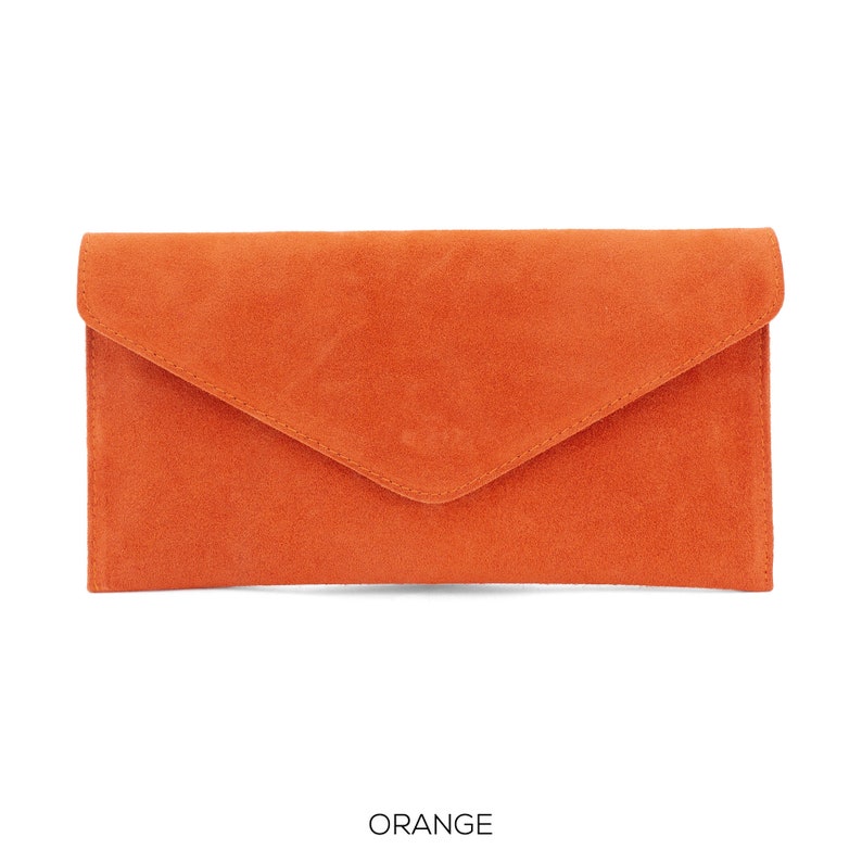 Genuino ante cuero sobre de noche Orange Clutch Crossbody Shoulder Bag Bridesmaid Gift Versátil Elegante pulsera y correa de cadena imagen 1