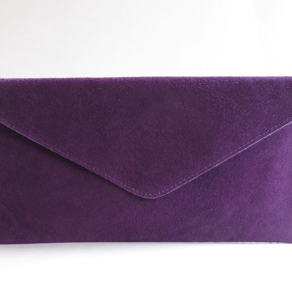 Genuine Suede Leather Evening Envelope Purple Clutch Crossbody Shoulder Bag Bridesmaid Gift Versatile  Elegant Wristlet and Chain Strap