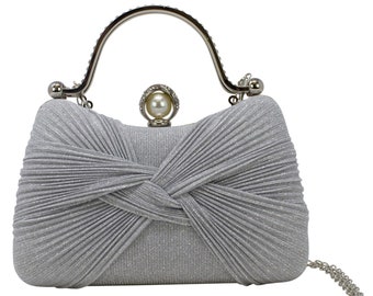 Schimmernde Silber Schleife Clutch Hochzeit Clutch Tasche Grab Bag perfekt blickfang Glitzer Clutch Brautjungfer Geschenk Wapped & Boxed