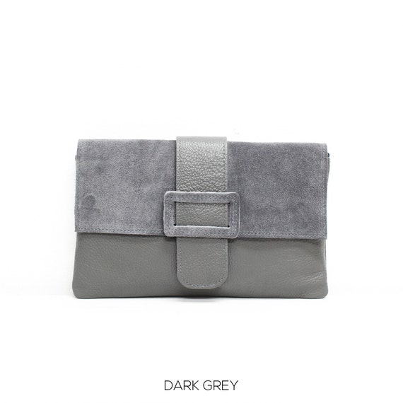 Dark grey suede clutch bag Outlet