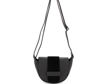Genuine Leather Italian Elegant Leather & Suede Half Moon Crossbody Bag Shoulder Bag Crossbody Handbag Gift For Her Valentines Small Handbag