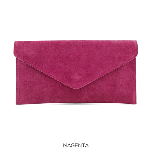 Fuschia Pink Wedding Clutch Bag Evening Bag Oversize Envelope Suede Prom Italy 