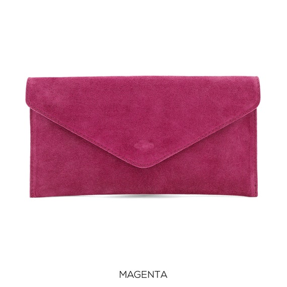 Genuine Italian Suede Leather Evening Envelope Magenta Clutch | Etsy UK