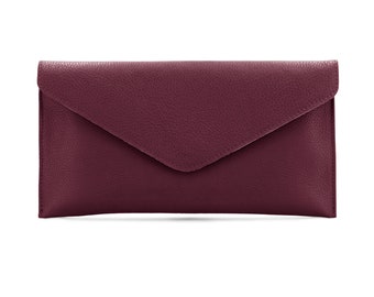 Burgundy Pebbled Leather Envelope Clutch Versatile Crossbody Shoulder Bag Bridesmaid Gift Elegant Design Maroon Clutch Gift For Her