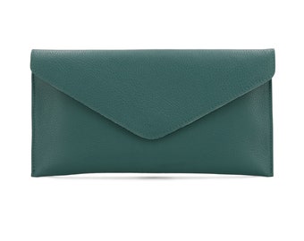 Teal Blue Pebbled Leather Envelope Clutch Versatile Crossbody Shoulder Bag Bridesmaid Gift Elegant Design Teal Green Clutch Gift For Her