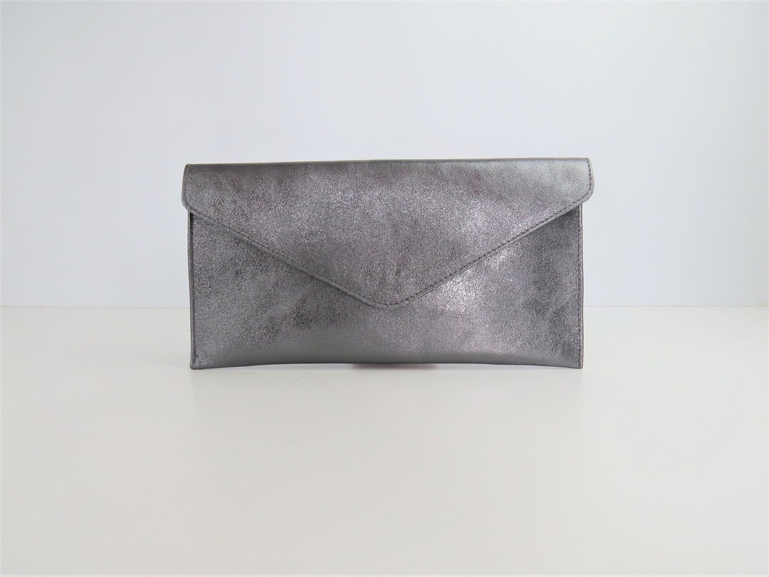 Genuine Leather Evening Envelope Metallic Gunmetal Dark Pewter Silver ...