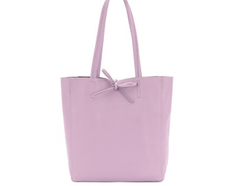 Genuine Leather Shopper Bag Medium Leather Tote Bag Pebbled Soft Italian Leather Medium Leather Bag Practical Everyday Lilac Leather Bag