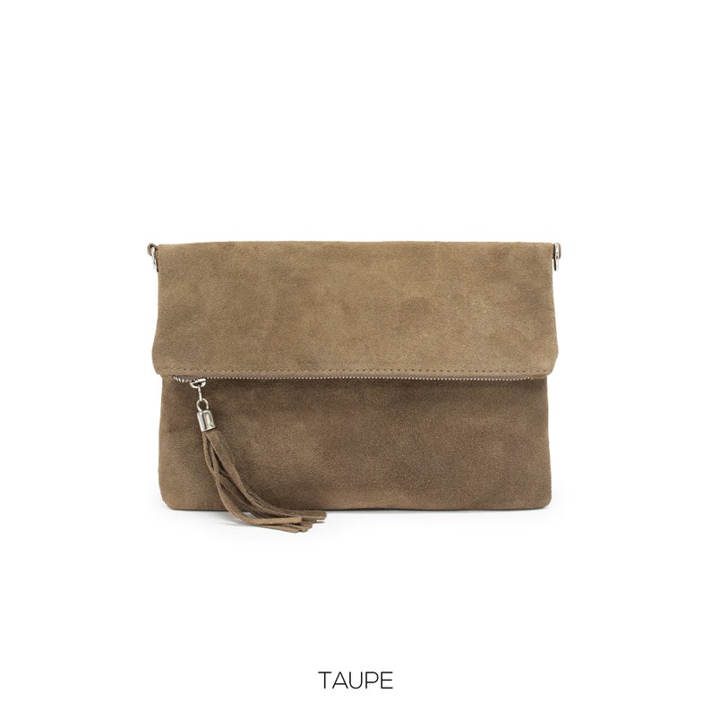 Echtes Wildleder Leder Clutch Tasche Italienisches Leder Crossbody Herbst / Winter Hochzeit Partys Brautjungfern Geschenk Elegante Abendtasche Geschenk Für Sie Taupe