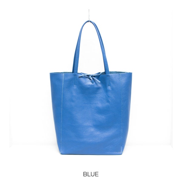 Genuine Leather Shopper Bag Large Leather Tote Bag Pebbled Soft Italian Leather Large Leather Bag Practical Everyday Royal Blue Leather Bag