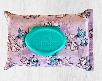 Angel & Stitch BABY WIPE COVER Makeup Remover Wipe Cover~Flushable Wipe Cover~Wipes Case Cover~ Wet Wipes Cover-Baby Shower Gift