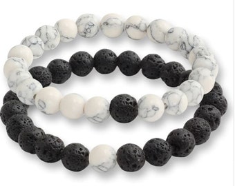 Lava Stone Bead Bracelet set of 2