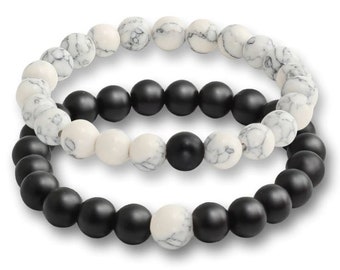 Black and White Natural Stone Bracelet set of 2