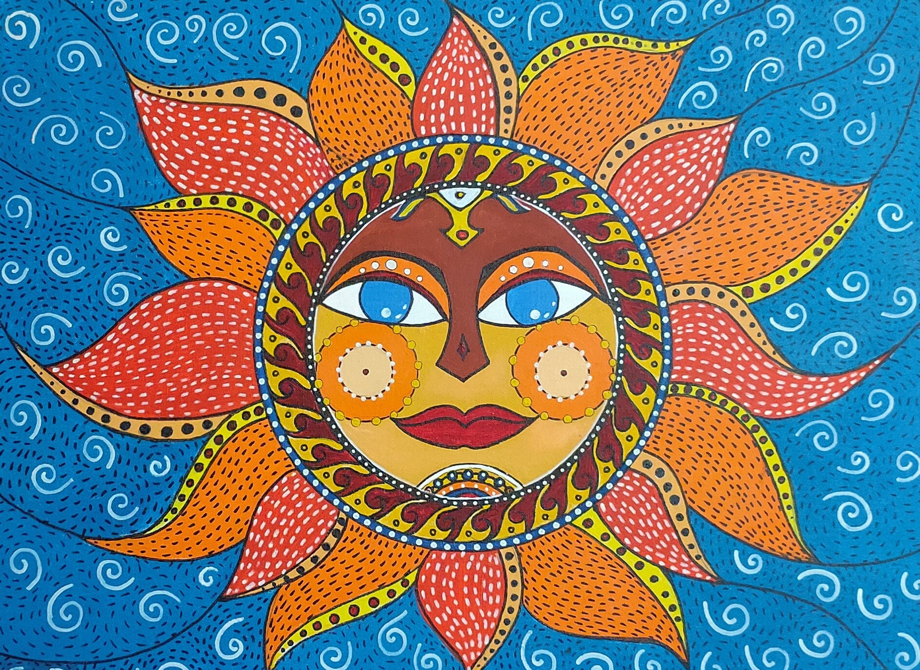 Sun acrylic painting on canvas style influenced by the Gond Etsy