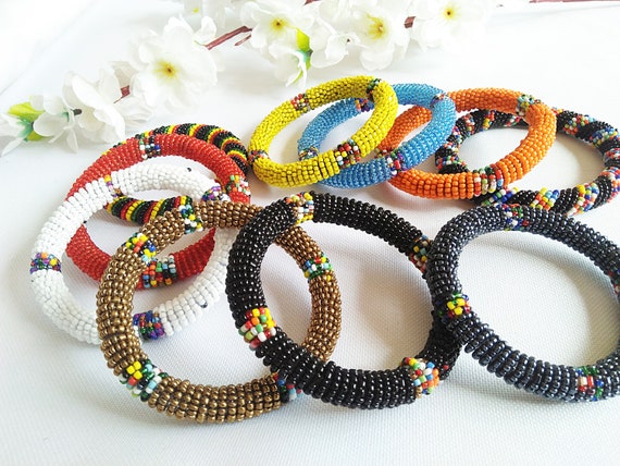 African Zulu Bracelets , Colorful Beaded Bracelets, African Beaded  Bracelets, Bulk Bracelets, 30pcs Bracelets. 
