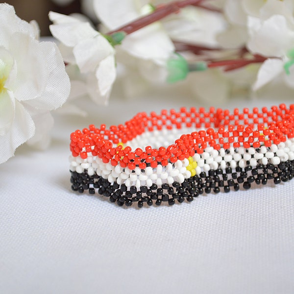 Bracelet massaï de perles africaines drapeau égyptien/bracelet drapeau égyptien/bracelet égyptien patriotique/pour l'amour de l'Egypte/bijoux égyptiens.