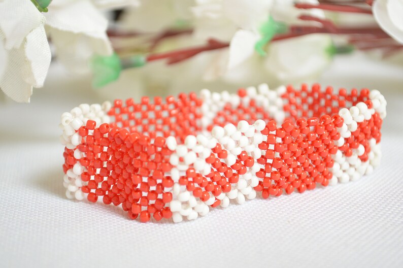Canada Flag Beaded Bracelet/canadian Beaded Bracelet/canadian Etsy