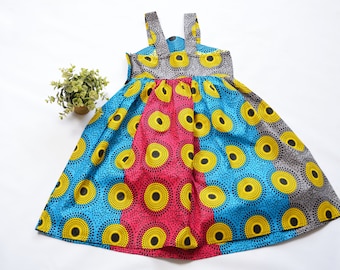 Record print pinafore Ankara dress (non-elastic straps)/African summer dress/4-7 year old dress/100% cotton dress/Sleeveless African dress