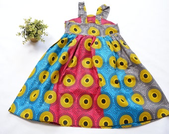 Record print pinafore Ankara dress/Pinafore dress/African summer dress/4-7 year old dress/100% cotton African dress/Sleeveless African dress