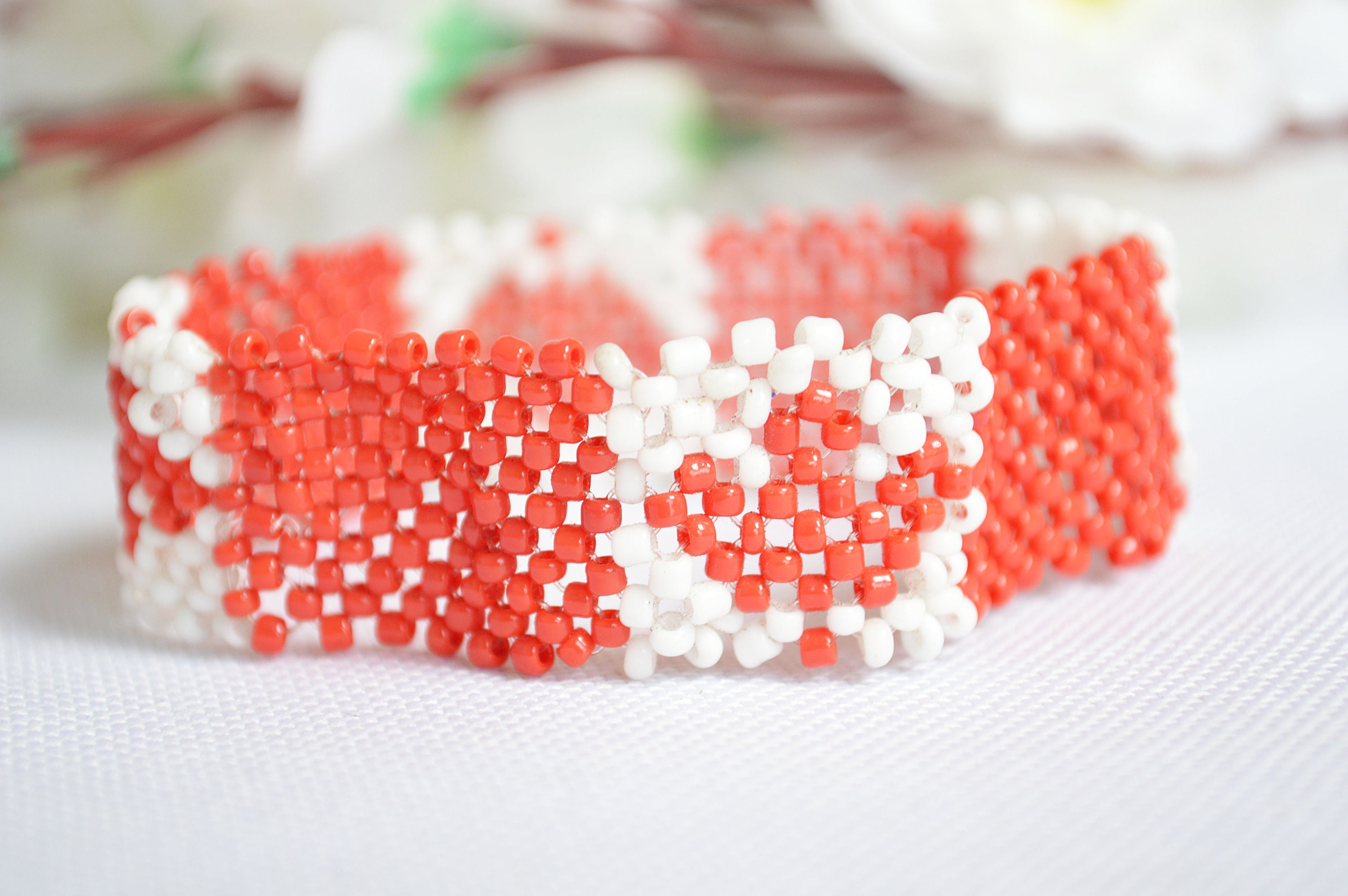 Canada Flag Beaded Bracelet/canadian Beaded Bracelet/canadian Etsy