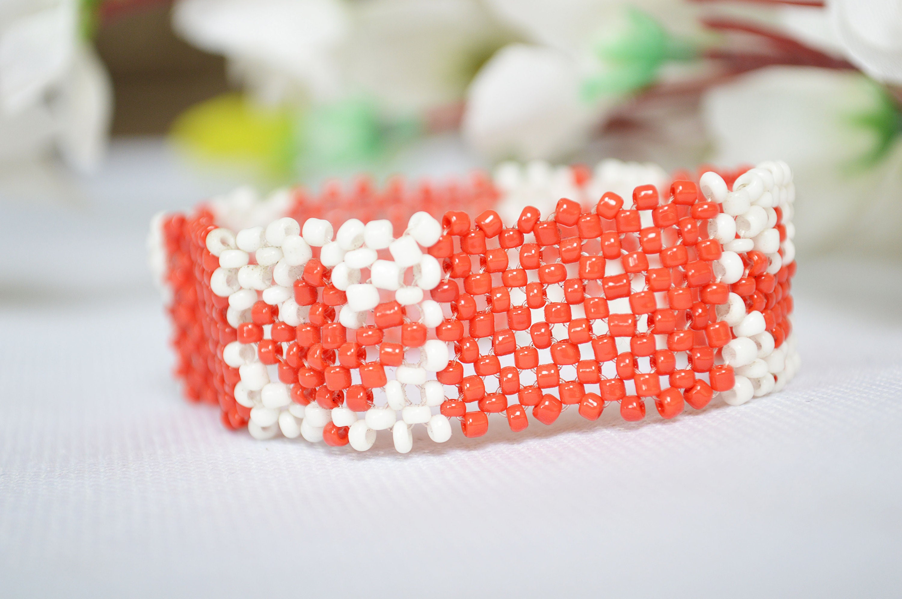 Canada Flag Beaded Bracelet/canadian Beaded Bracelet/canadian Etsy
