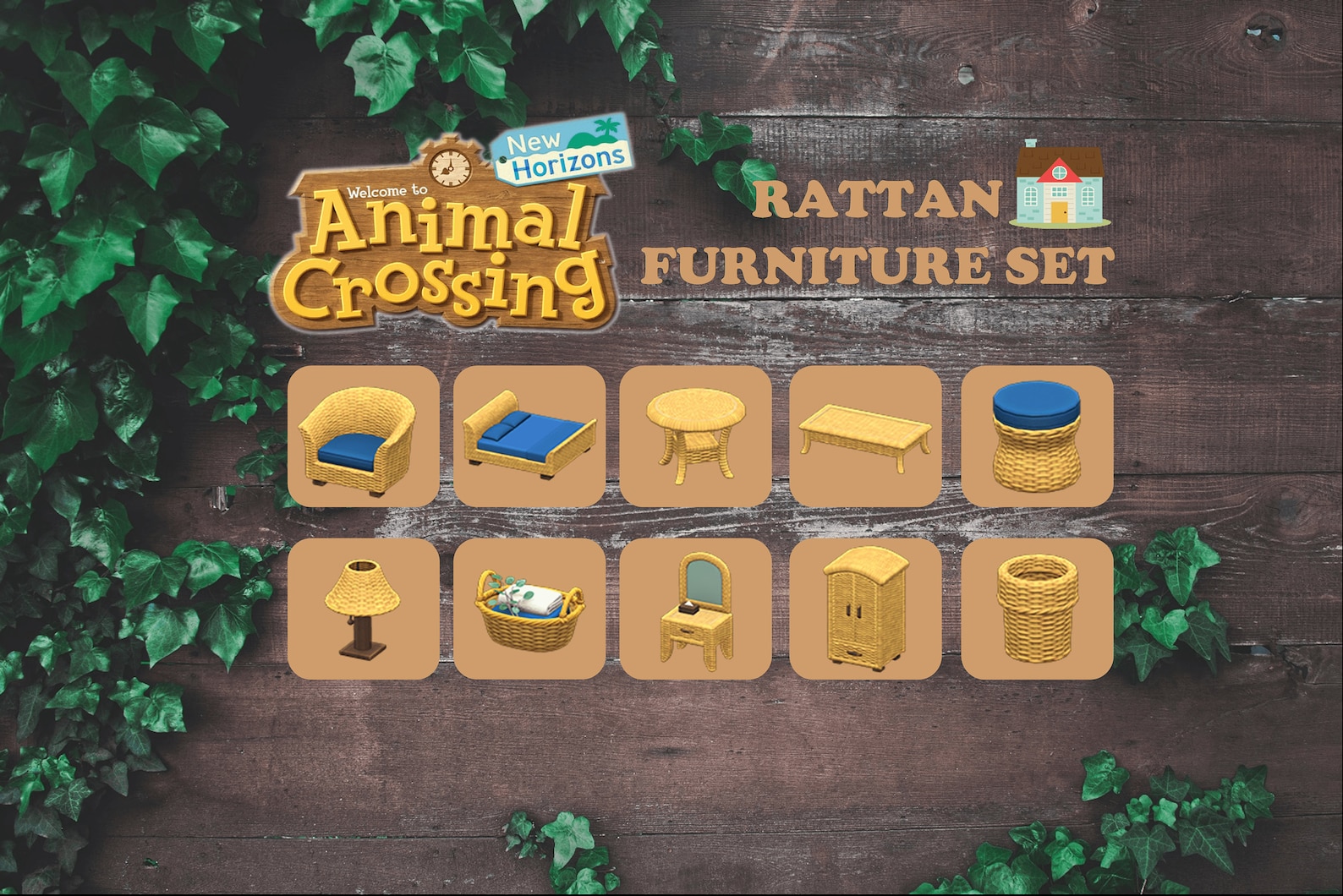 Rattan Furniture Set Animal Crossing ACNH Etsy