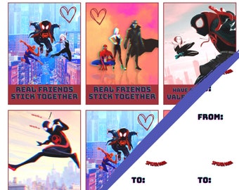 Spider-Man Into the Spider-Verse Valentines Cards for Kids, School, Miles Morales, Peter Parker, Gwen, Tags