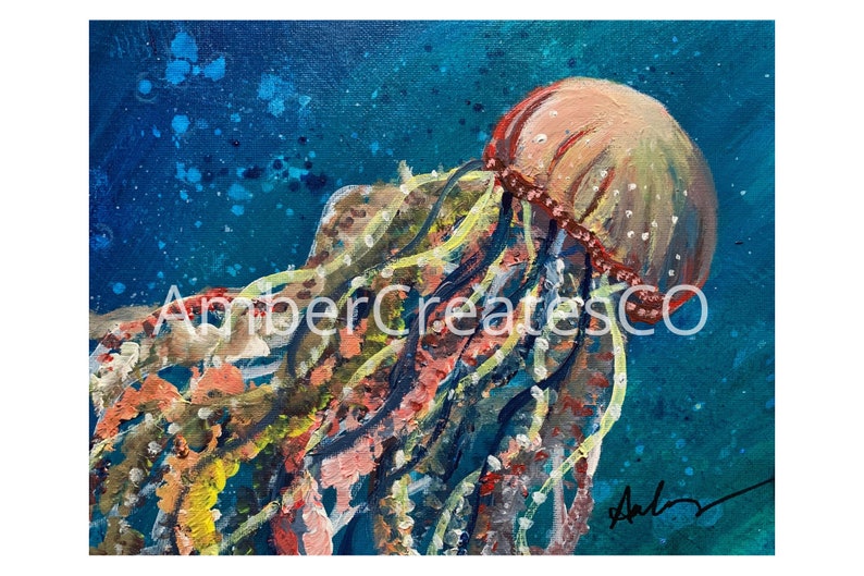 Aqualand Digital Print, Modern Acrylic Paint, Animal Print, Blue Ocean Abstract Art, Acrylic Printable Art, Octopus, gift, holiday, party image 3