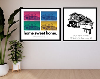 Just Closed Home Sweet Home Modern Customized Home Portraits Prints 5x7, 8 x10, 11x14, colors, filter, tint, custom, graphic, cartoon