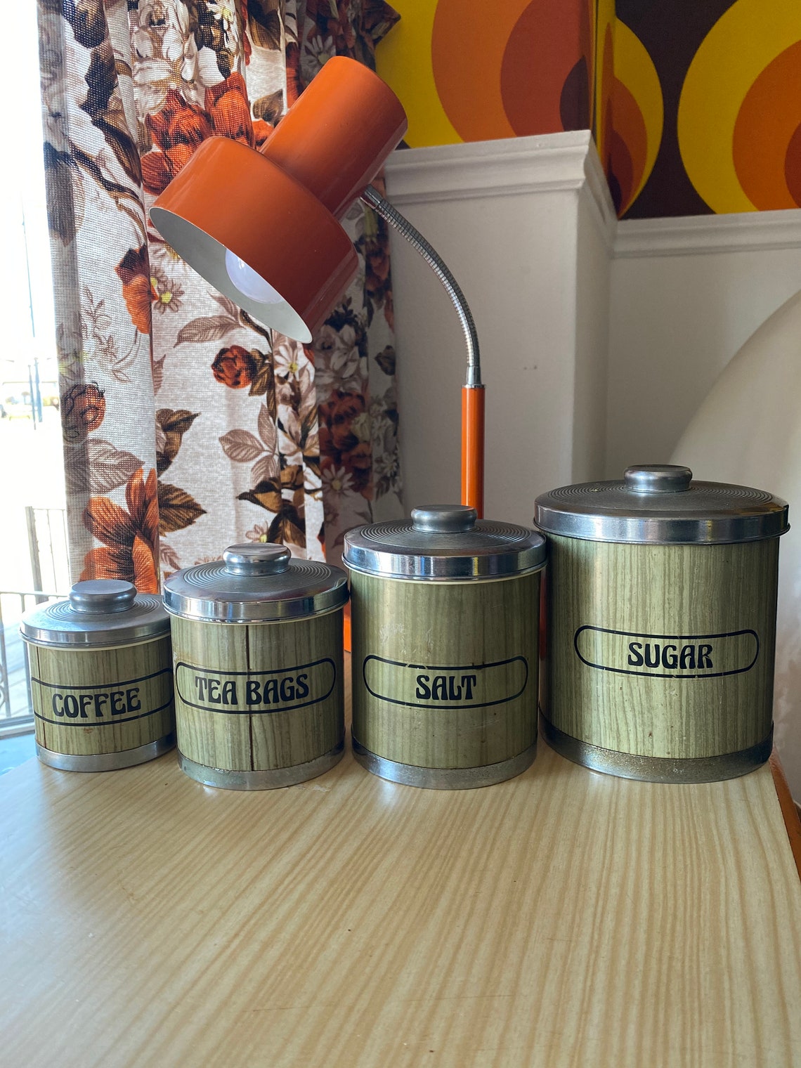 Vintage Tea Coffee Sugar Salt Canisters Set Four Etsy