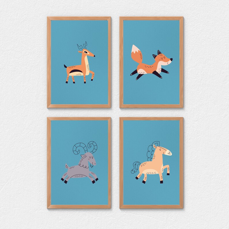 Set of 20 Printable Animal Cartoon Wall Art Kids Bedroom Etsy