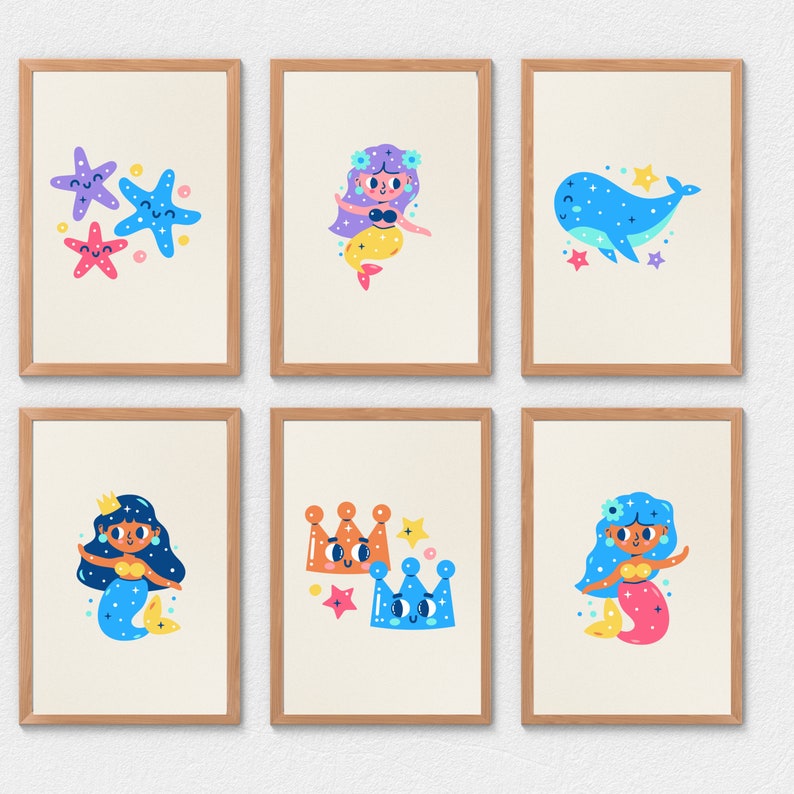 Printable Mermaid Wall Art Set of 20 Kids Bedroom Ocean Etsy