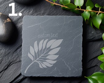 Posavasos de hojas personalizados, Posavasos para cena, Posavasos de pizarra, Posavasos de pizarra para boda, Posavasos de pizarra personalizados para boda