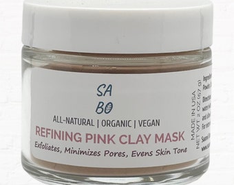 PORE-REFINING PINK Clay Mask w/ Silicon Brush | Acne Control | Exfoliating | Minimize Pores | Even Skin Tone | Vegan