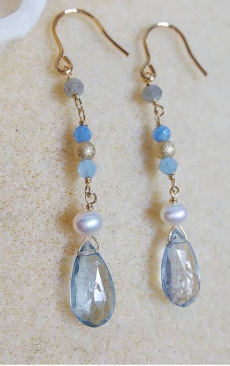 Jewelry Making FREE SHIPPING AAA Quality Blue Topaz Rose Gold Color Earrings Pearl Dangle Drop Earring Silver Sterling 925 Earrings