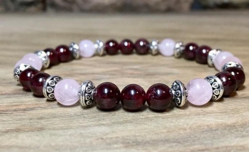 Metal Adjustable Bracelet Handmade Beaded Gemstone Bracelet Rose Quartz Bracelet 7 to 8 mm Approx. Garnet Bracelet Women/'s Bracelet