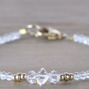 Excellent Herkimer Diamond & Aquamarine Jewellery Beads L-7" Adjustable Bracelet 